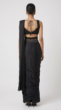 BLACK EMBELLISHED READY PLEATED SAREE