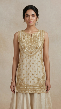 IVORY TISSUE SILK EMBROIDERED DESIGNER LEHENGA SET