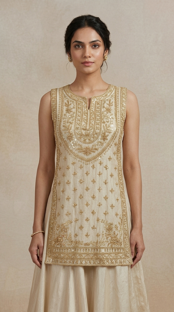 IVORY TISSUE SILK EMBROIDERED DESIGNER LEHENGA SET