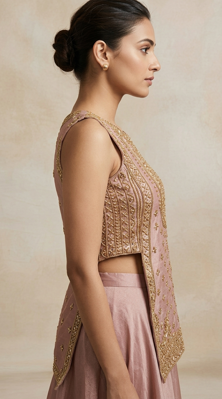 Pink embroidered lehenga blouse with detailed embellishment work