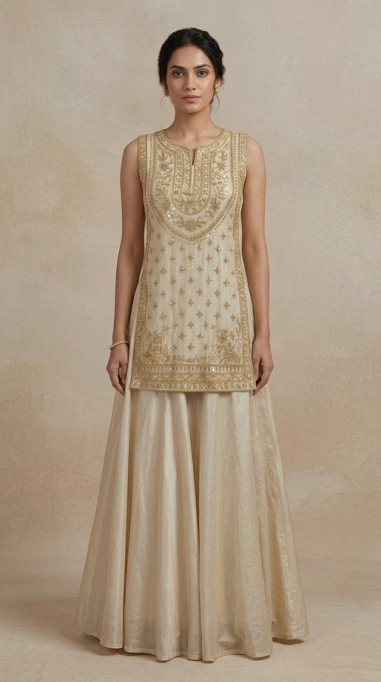 IVORY TISSUE SILK EMBROIDERED DESIGNER LEHENGA SET