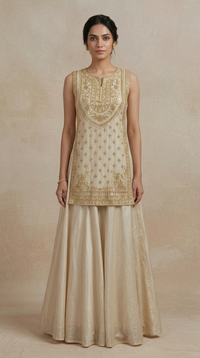 IVORY TISSUE SILK EMBROIDERED DESIGNER LEHENGA SET