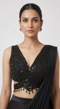 BLACK EMBELLISHED READY PLEATED SAREE
