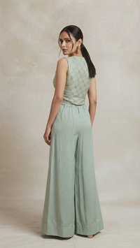 BLUE TISSUE SILK EMBROIDERED SHARARA SET