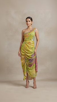 GREEN EMBROIDERED ONE SIDE CARNIVAL DRESS