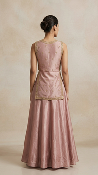 Pink tissue silk designer lehenga set for weddings and festive occasions