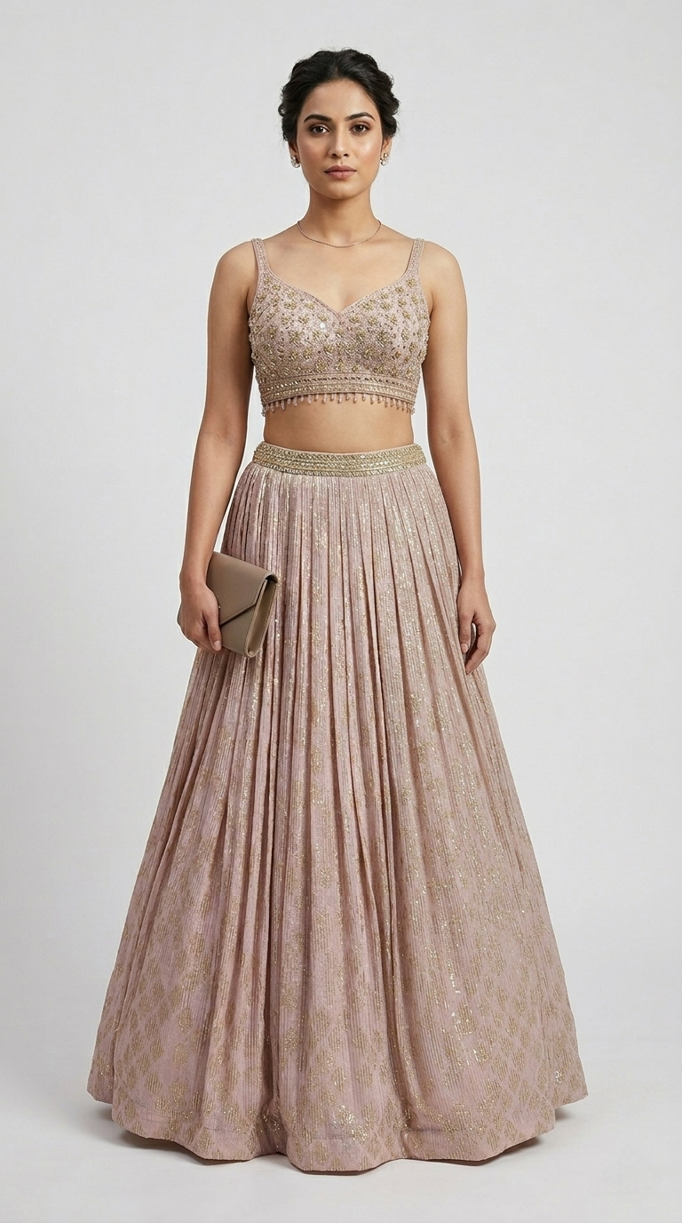 Pink designer lehenga set with stone, sequin and crystal tassel embroidery