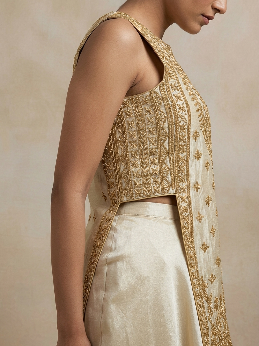 IVORY TISSUE SILK EMBROIDERED DESIGNER LEHENGA SET