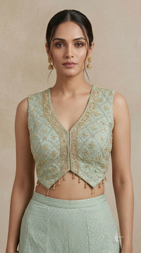 BLUE TISSUE SILK EMBROIDERED SHARARA SET
