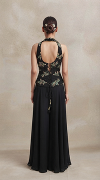 Black sequins sharara set with embroidered choker dupatta
