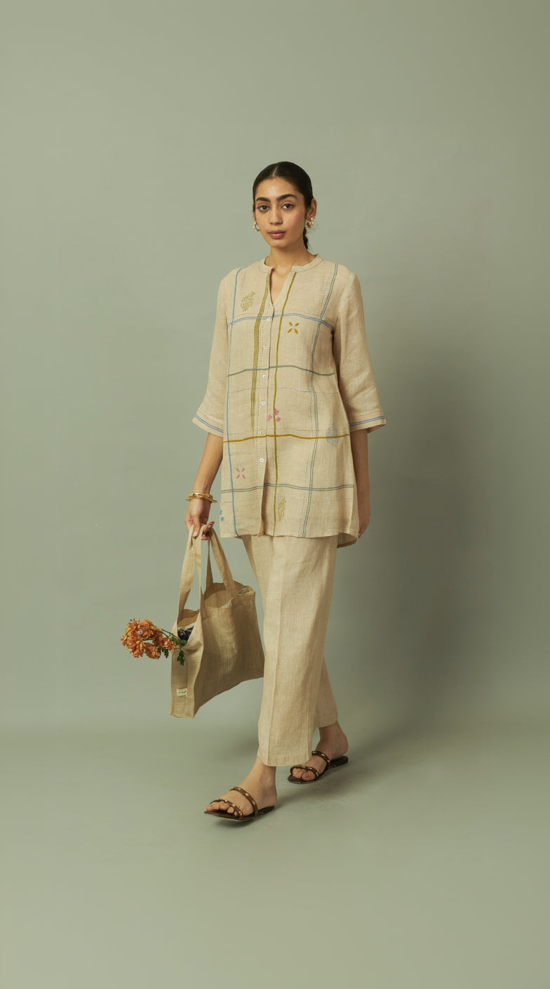 KHAKHI LINEN TUNIC CO-ORD SET