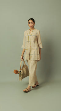 KHAKHI LINEN TUNIC CO-ORD SET