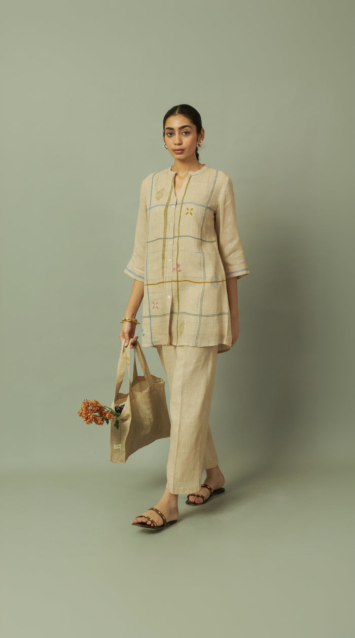 KHAKHI LINEN TUNIC CO-ORD SET