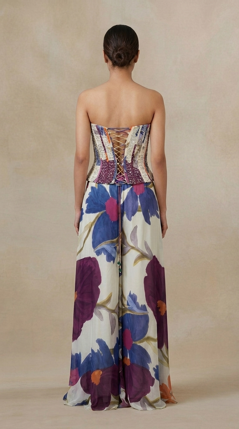 IVORY CRYSTAL EMBROIDERED CORSET SHARARA SET