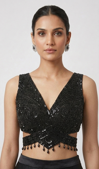 BLACK EMBELLISHED READY PLEATED SAREE