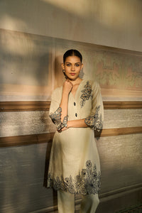 NATURAL THREAD EMBROIDERED SHORT LINEN KURTA SET