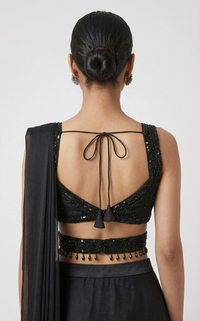 BLACK EMBELLISHED READY PLEATED SAREE