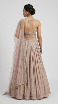 Pink embroidered lehenga set with sparkling sequins and crystal tassels