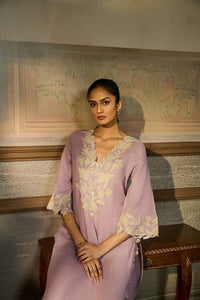 LILAC EMBROIDERED LINEN KURTA SET