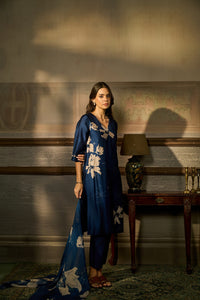 BLUE BEADS EMBROIDERED SILK KURTA SET